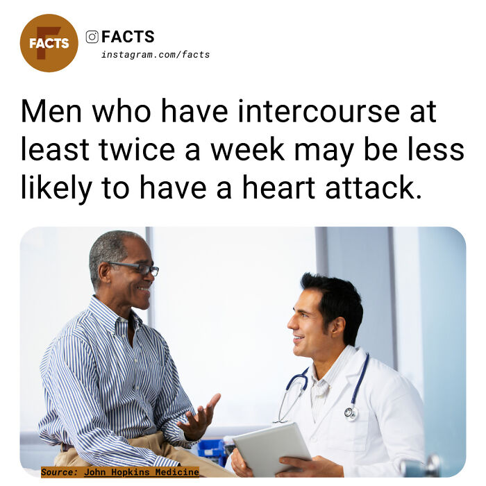 Male doctor and patient discussing fascinating health facts in a medical office setting.