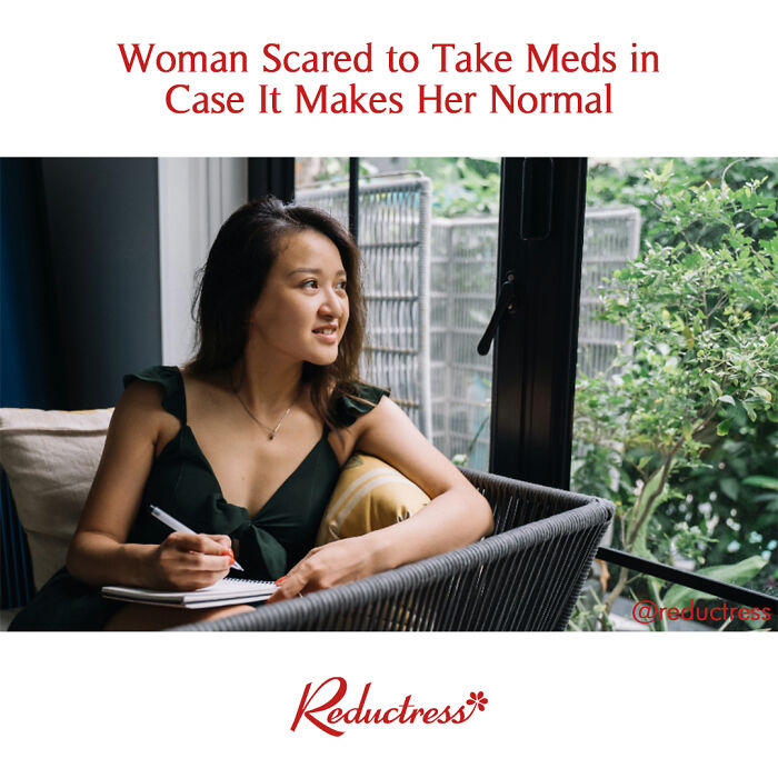 Woman sitting by window, writing in notebook, illustrating funny fake article headlines from Reductress online magazine.