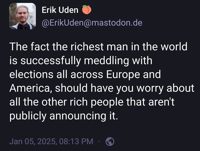 Screenshot of White People Twitter post discussing the richest man meddling with elections globally.