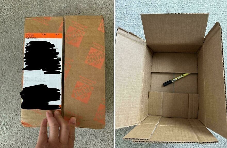 Oversized box containing a single pen highlights wasteful unnecessary packaging.