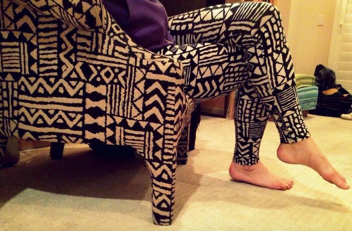 Her Leggings Matched The Chair At A Vacation Rental