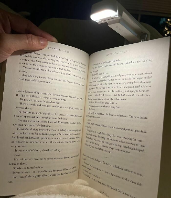 Cozy products for doing nothing inside: reading a book with a clip-on light.