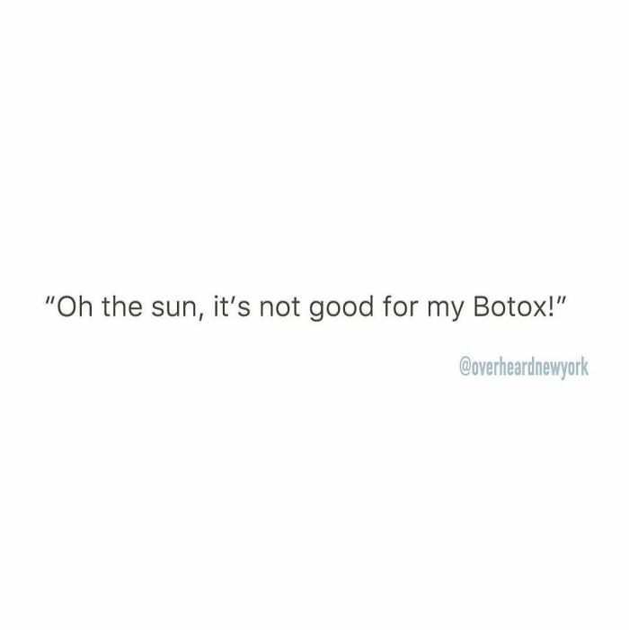 Funny NYC conversation text about the sun and Botox, highlighting wild and surprising overheard New York City moments.