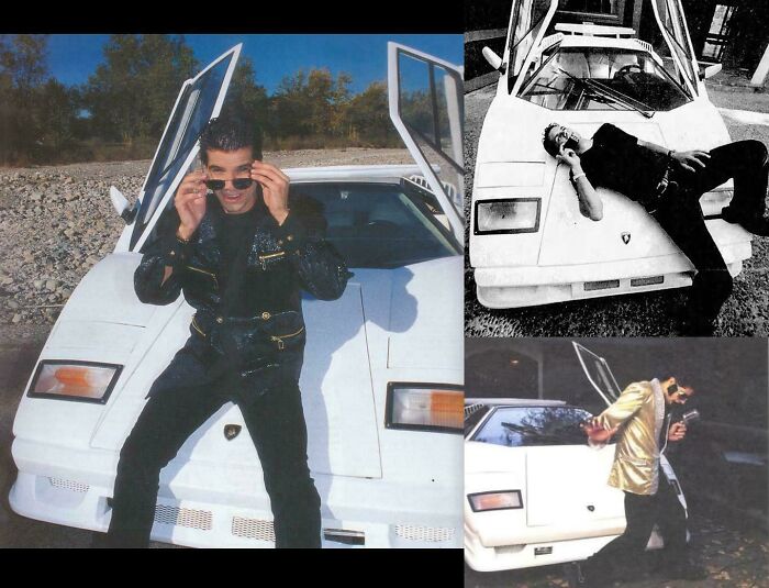 Person posing with a vintage white car, wearing sunglasses and a shiny outfit, embodying the essence of "blunder years."