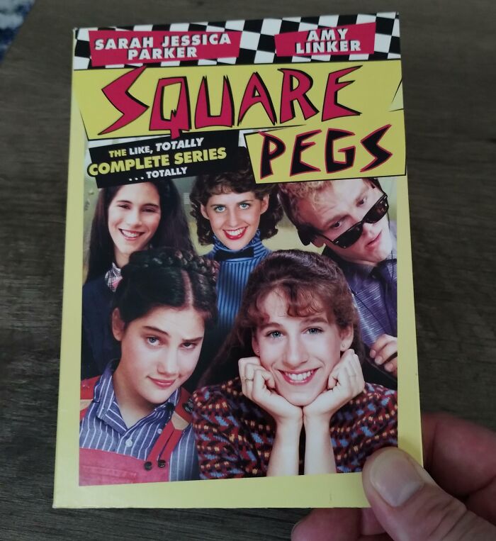 Square Pegs DVD cover featuring a group of teens, capturing 80s nostalgia vibes with vibrant colors and retro style.