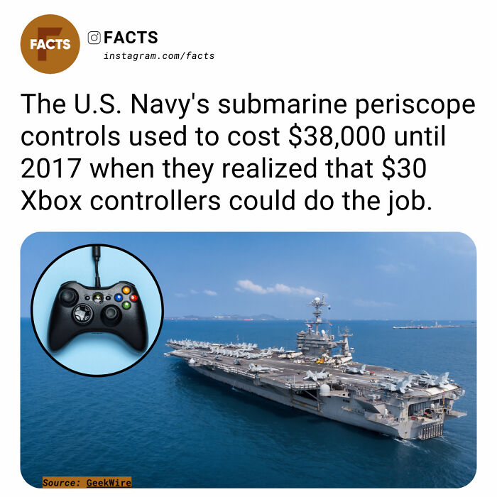 Xbox controller used by U.S. Navy replaces costly submarine periscope controls, with an aircraft carrier in the background.