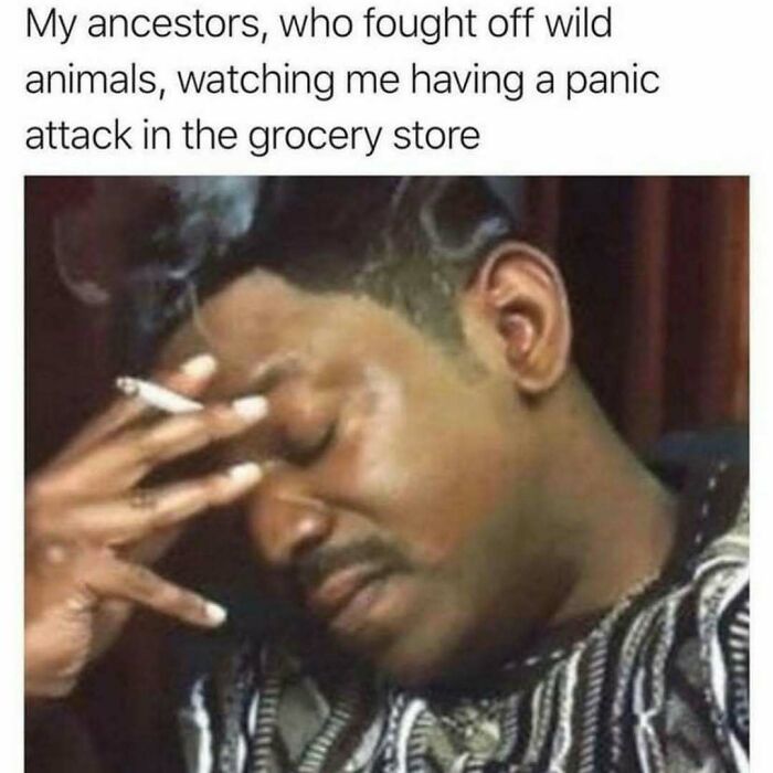 Man with a cigarette looking stressed, relating to barely functioning memes.