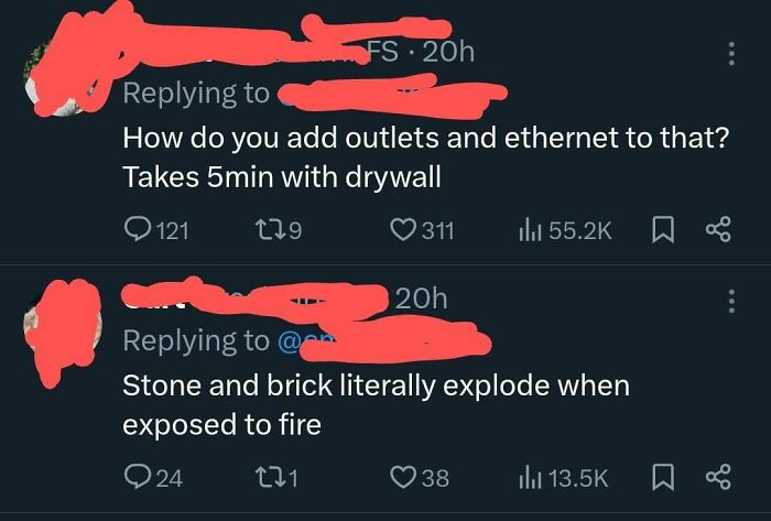 Screenshot of social media comments showing dumbest things confidently posted by Americans with misconceptions about construction.