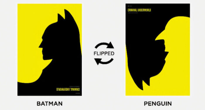 Creative design showing a Batman silhouette flipped to reveal a Penguin face, illustrating brilliant viral design ideas.