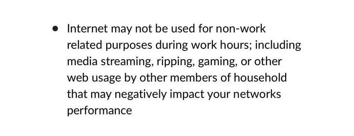 Text outlining internet restrictions during work hours, highlighting challenges in recruiting scenarios.