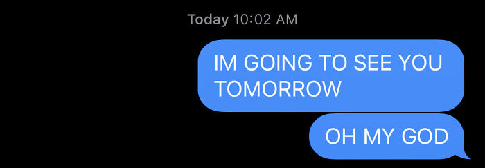 Text message expressing excitement over seeing each other tomorrow, highlighting the strength of long-distance love.