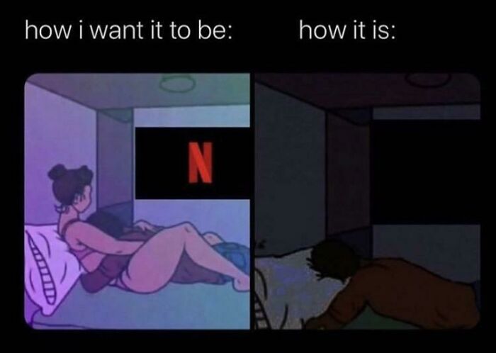 Illustration contrasting imagined and real cozy Netflix date in long-distance love.