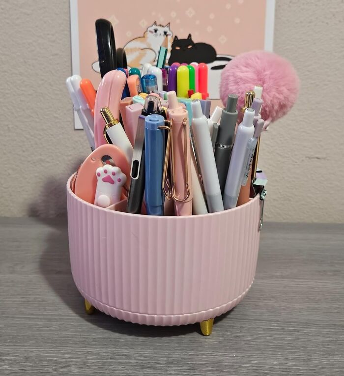 Elegant desk organizer with colorful pens, perfect upgrade for remote workers seeking style and functionality.
