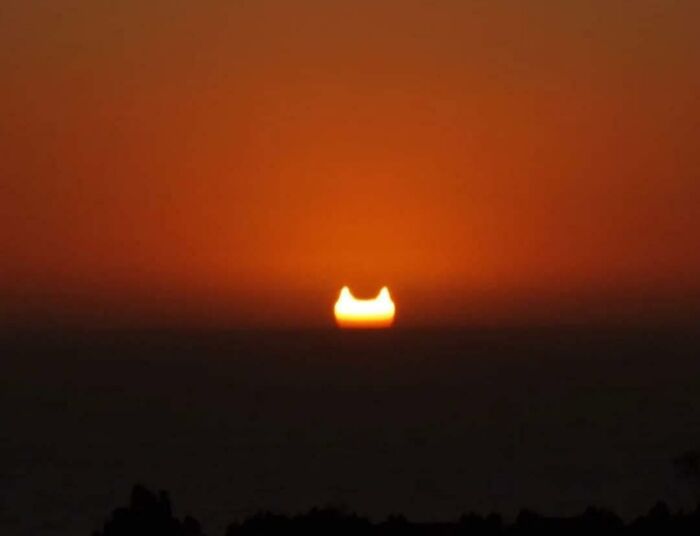 A sunset resembling a cat's ears over the horizon, showcasing pareidolia in nature.
