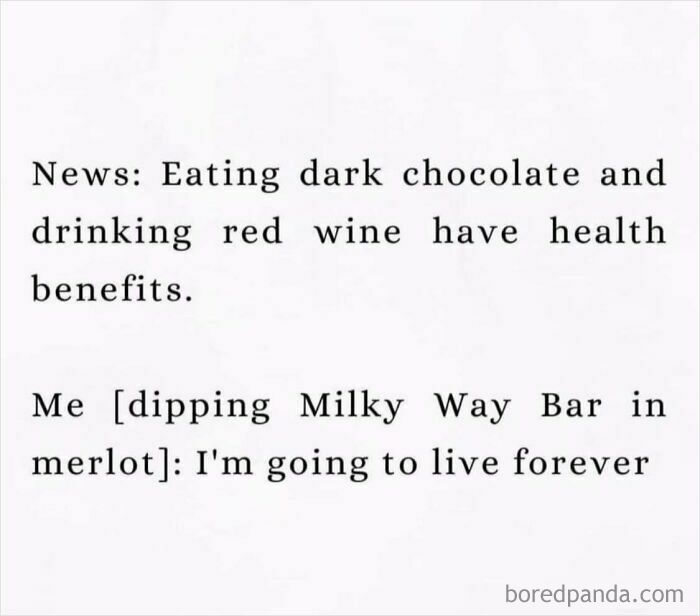 Science meme about health benefits of dark chocolate and red wine, with a humorous twist involving a Milky Way bar.