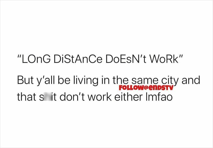 Text image humorously discussing long-distance relationship challenges.