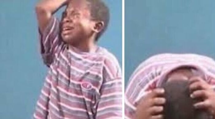 A child in a striped shirt holds his head, expressing emotions linked to long-distance love challenges.