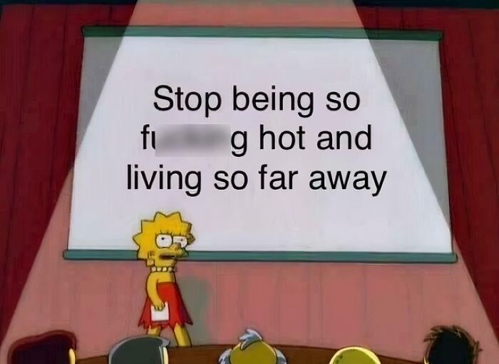 Lisa presenting a slide about long-distance love with humorous text.