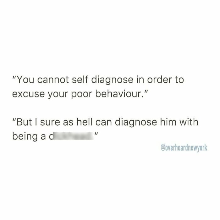 Text conversation about self diagnosis and behavior, reflecting wild NYC conversations people can't believe they heard.