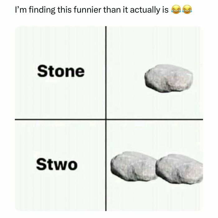 Dad joke with puns: "Stone" and "Stwo" with amusing rock images for dad humor fans.