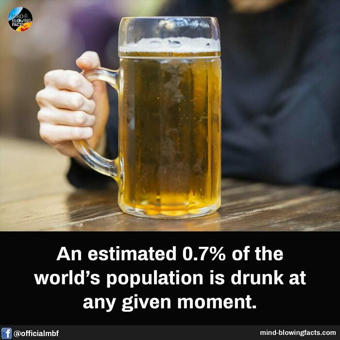 Hand holding a large glass mug of beer illustrating mind-blowing facts about world population and drinking habits.