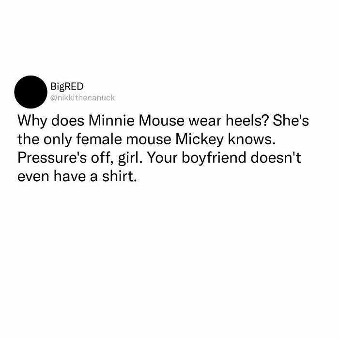 Text meme addressing Minnie Mouse's heels among the avocado generation.