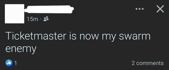 Social media post saying "Ticketmaster is now my swarm enemy," highlighting one of the dumbest posts.