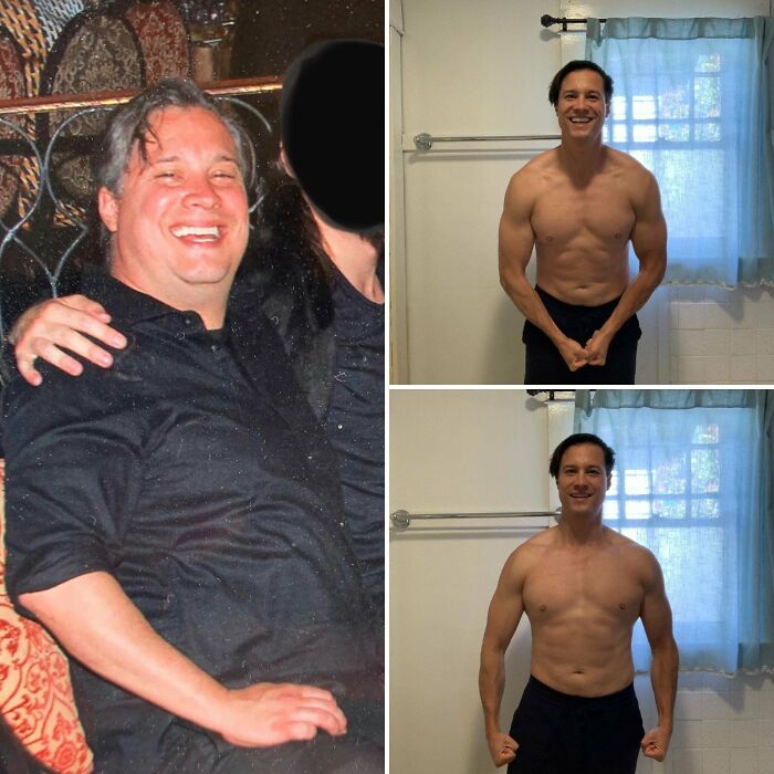 Before and after weight loss transformation showcasing fascinating personal change.