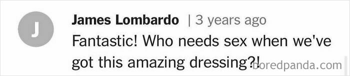 "Unhinged cooking comment praising an amazing dressing with humor."