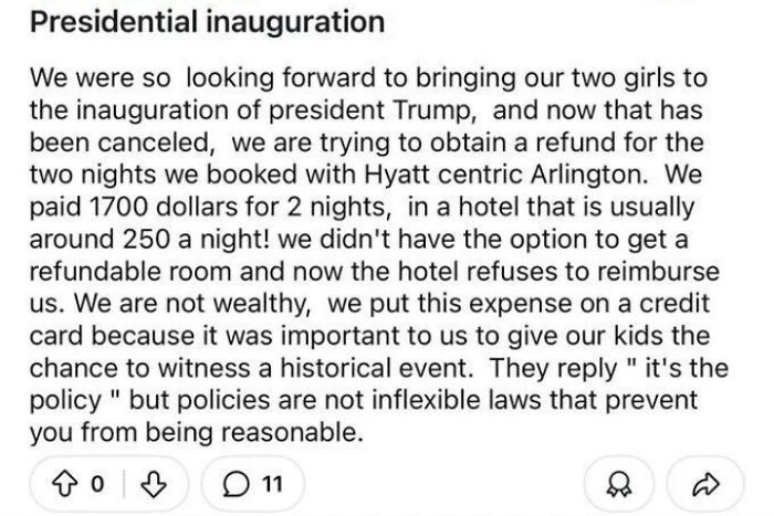 Text of someone requesting a refund for canceled event, highlighting a case of beggars being choosers.