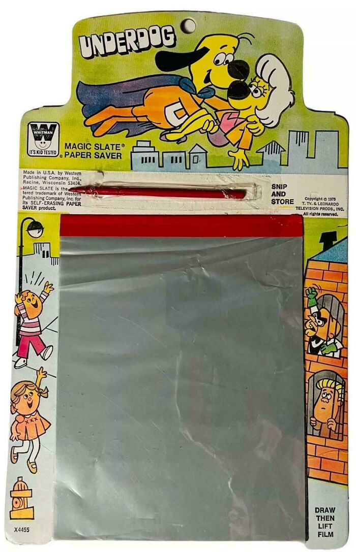 Underdog Magic Slate Paper Saver with cartoon characters, evoking childhood nostalgia.