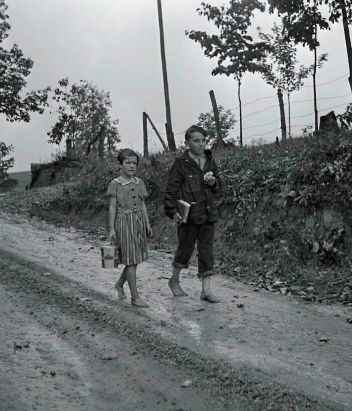 Two Kids Walking Barefoot To School, Claiborne County, Tennessee, 1940