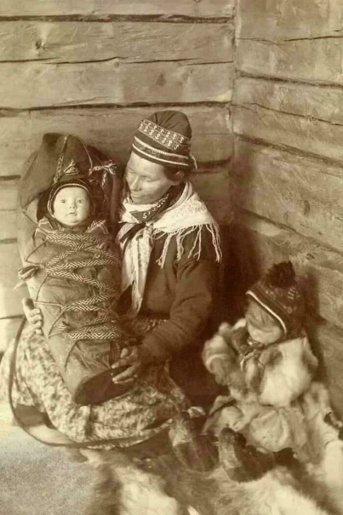 A Sami Woman, Toddler, And Infant In Lapland, Finland, 1917