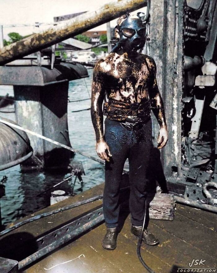 A Diver Photographed After Ascending From The Oily Interior Of The Sunken Battleship Uss Arizona. Photograph Taken At Pearl Harbor, Hawaii In The Days Following The Attack On Pearl Harbor In December 1941