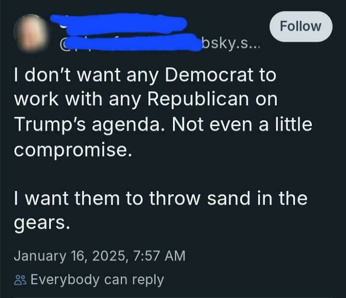 Screenshot of a White People Twitter post expressing strong political opinions against compromise on Trump’s agenda.