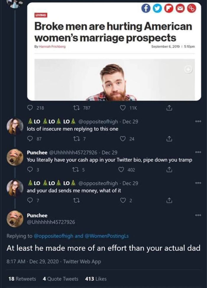 Social media exchange showcasing a witty comeback.