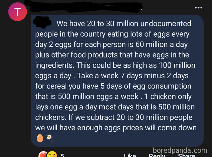 Screenshot of a wild post from an app dedicated to neighbors discussing egg consumption and prices.