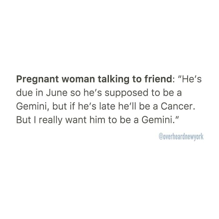 Pregnant woman in NYC discussing zodiac signs Gemini and Cancer in a wild conversation overheard by locals.