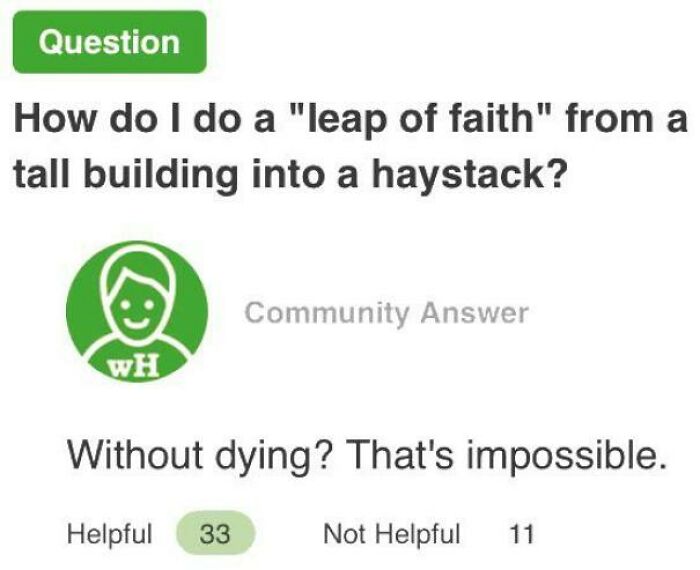 Quora weird question about a leap of faith from a building, answered humorously.