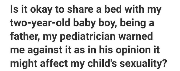 Text from Quora asking about sharing a bed with a child and its impact on sexuality.