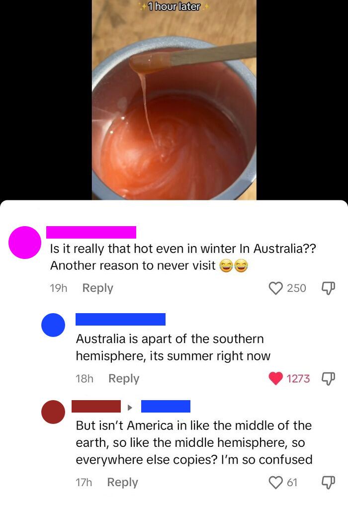 Screenshot of dumbest posts discussing hemispheres and weather.