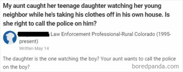 Weirdest Quora question about calling police on a young neighbor.