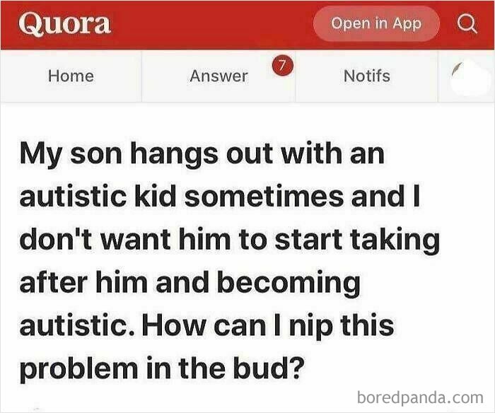 A strange question on Quora about concerns over autism influence.