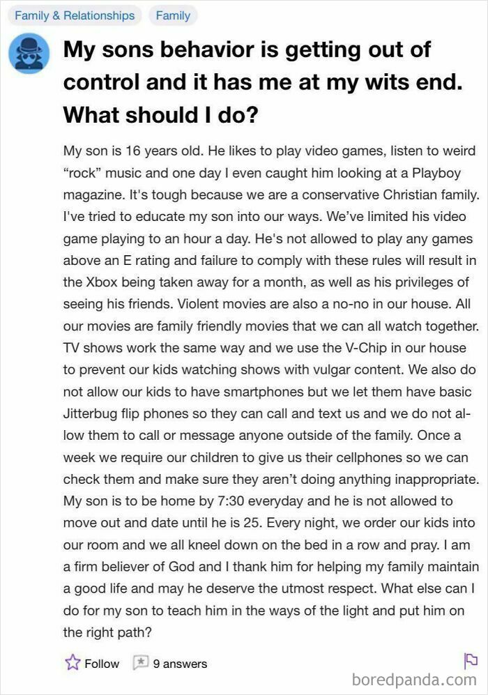 Weirdest Quora question about dealing with teenage behavior in a conservative family setting.