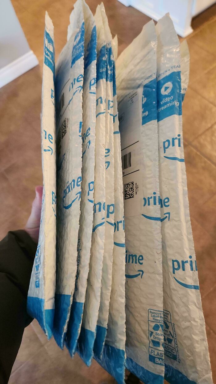 "Stack of prime shipping envelopes representing online shopping fails."