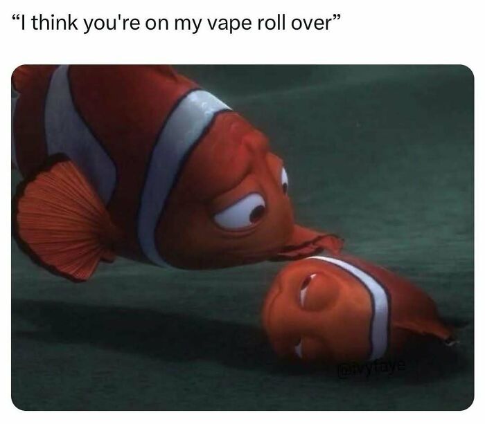 Two clownfish from an animated movie, one looking concerned at the other lying on the ocean floor, funny posts about barely holding it together.