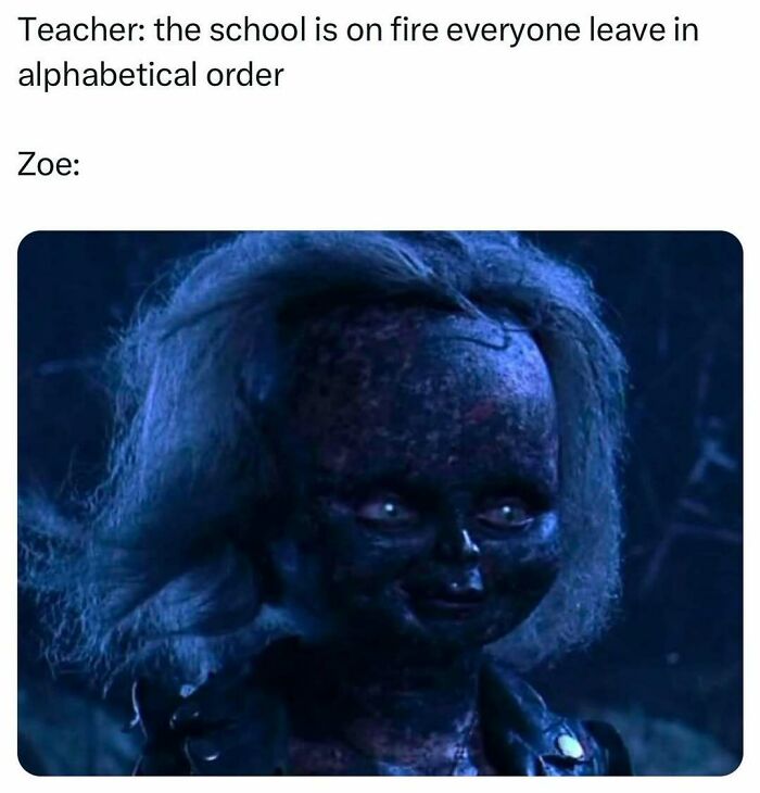 Burnt doll with wild hair and glowing eyes humorously illustrating barely holding it together in a chaotic situation.