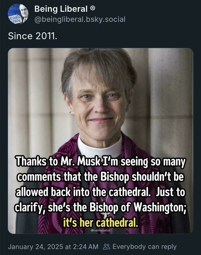 Portrait of a bishop with text highlighting courage to tweet opinions others could not in a social media post.