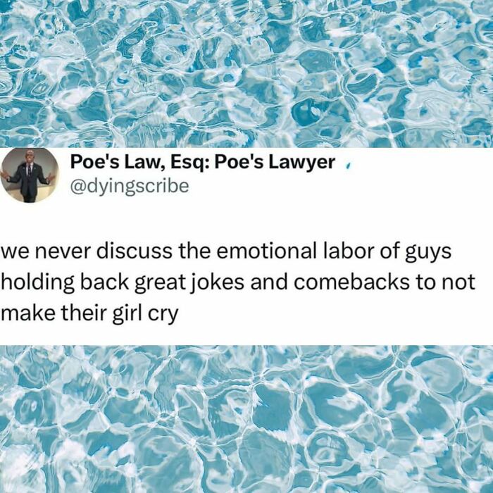 Meme for men about emotional labor in relationships, highlighting guys holding back jokes to avoid causing tears.