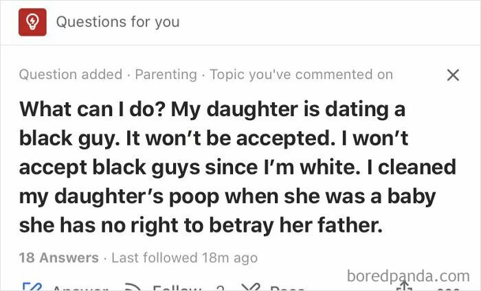Screenshot of a Quora question related to parenting with controversial and racially charged content.